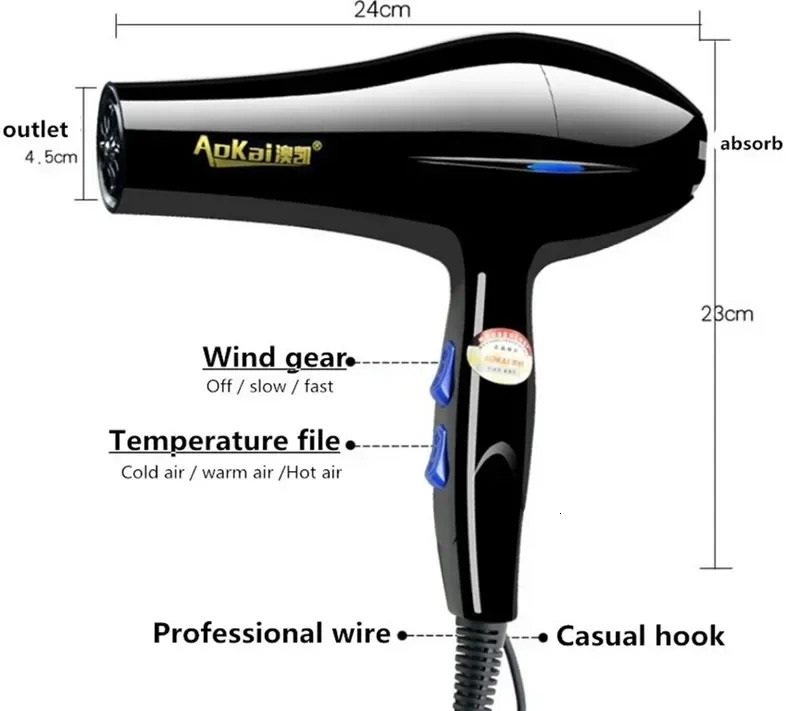 Professional Powerful Hair Dryer Fast Styling Blow Dryer And Cold Adjustment Air Dryer Nozzle For Barber Salon Tools 240314