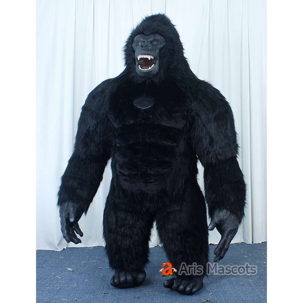 Mascot Costumes 2.2m Iatable Black Gorilla Mascot Suit Real Life Furry King Kong Blow Up Costume for Halloween Character Fancy Dress