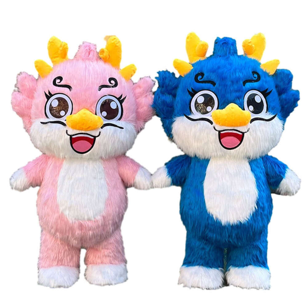 Mascot Costumes 2m/2.6m Lovely Iatable Furry Dragon Mascot Costume Life Size Adult Wearable Walking Blow Up Suit for Events Supply