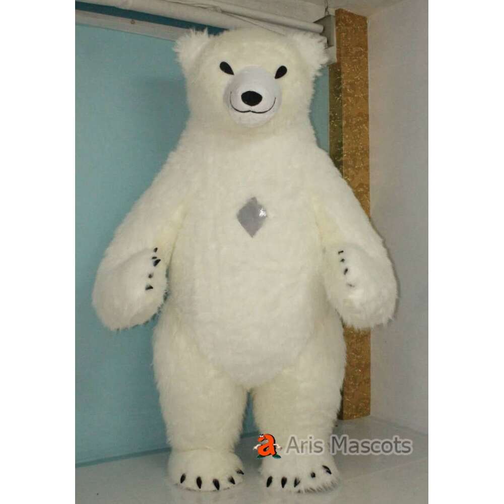 Mascot Costumes 2m/2.6m/3m Giant Iatable White Furry Bear Mascot Costume for Entertainments, Adult Wearable Blow Up Suit for Events Party
