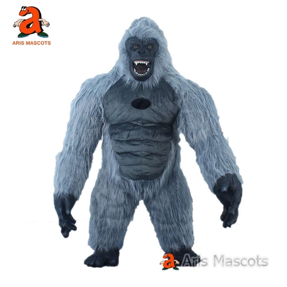 Mascot Costumes 2.2m Iatable Black Gorilla Mascot Suit Real Life Furry King Kong Blow Up Costume for Halloween Character Fancy Dress