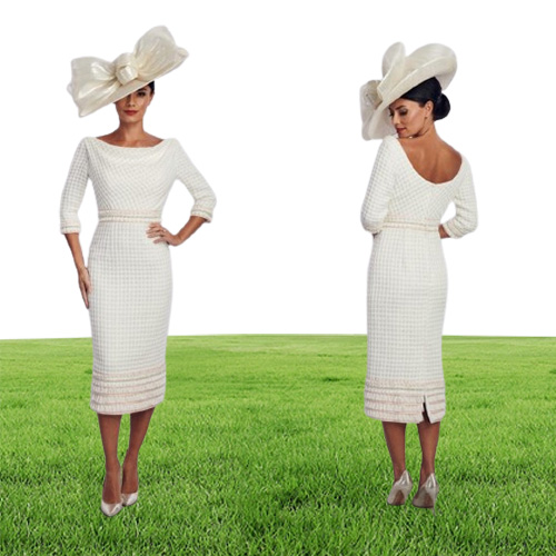 Elegent Sheath House Of Mooshki MOTHER of The Bride Dress Jewel Neck Long Sleeve Pearls Wedding Guest Dresss Length Evening Go