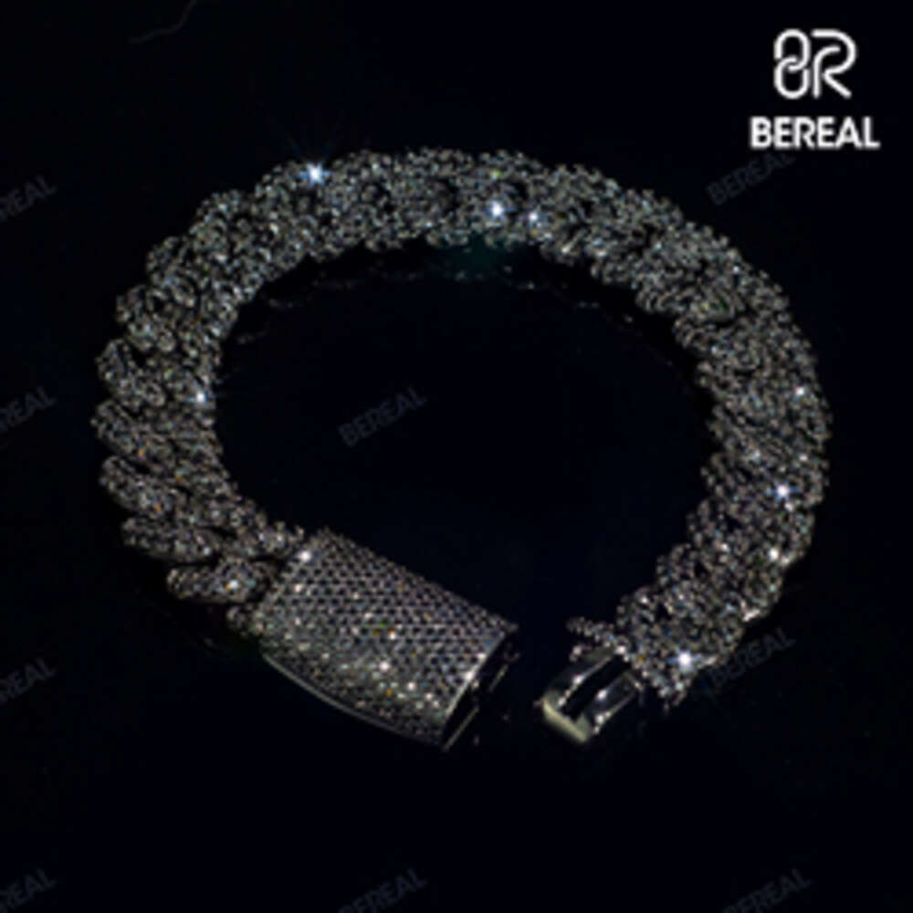 Wholesale 14mm Black Vvs Moissanite Cuban Chain Necklace Pass Diamond Tester Round Brilliant Cut 925 Silver Bracelet