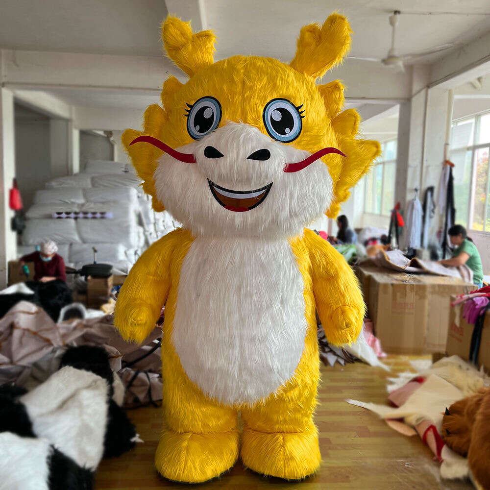 Mascot Costumes 2m/2.6m Adult Smiling Mascot Costume Giant Iatable Suit Furry Dragon Blow Up Outfit for Events Party
