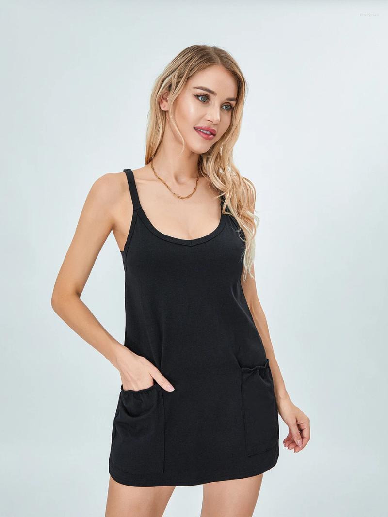 Casual Dresses Women 2024 Summer Sleeveless Mini Dress Short Strappy Athletic Romper Workout Tennis With Pockets