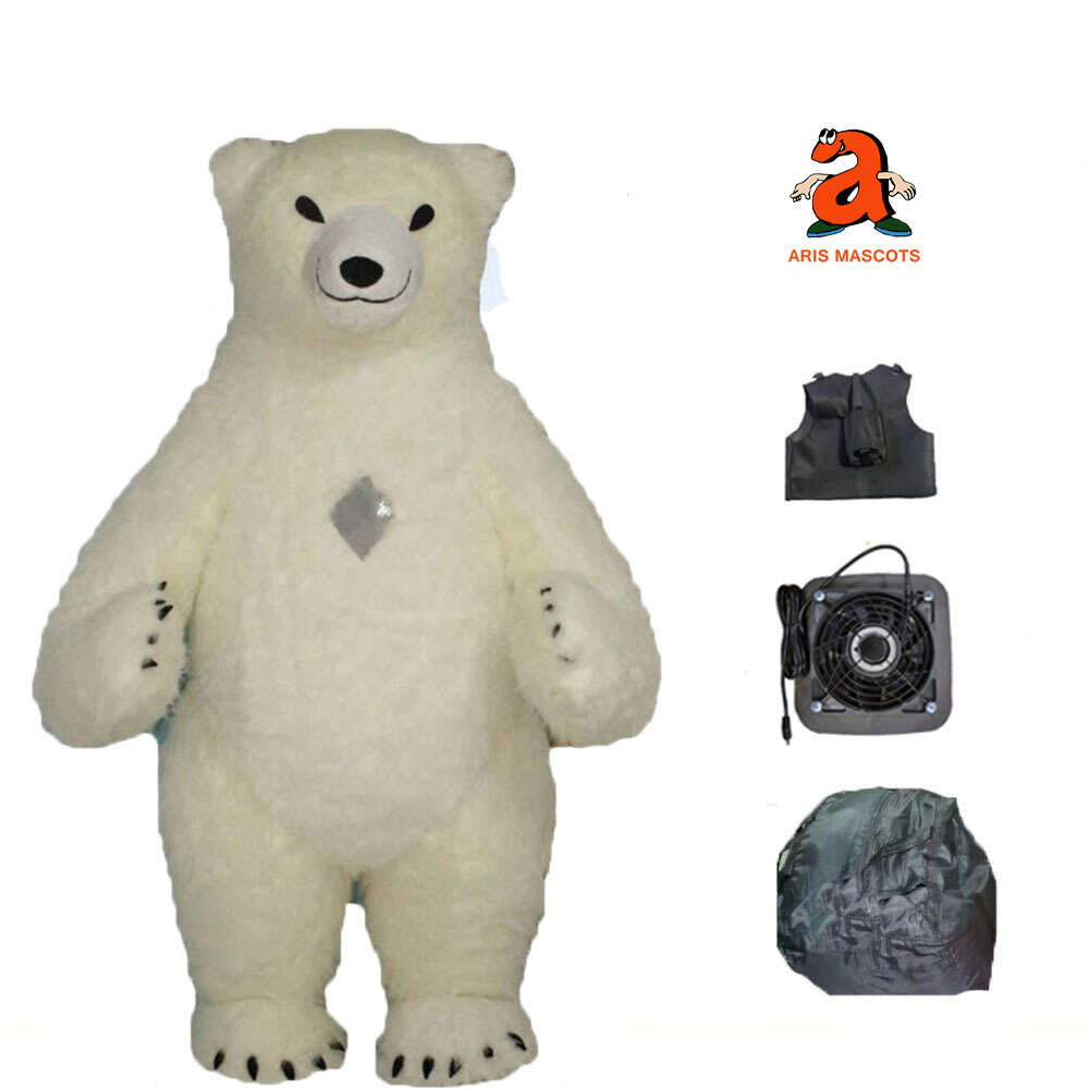 Mascot Costumes 2m/2.6m/3m Giant Iatable White Furry Bear Mascot Costume for Entertainments, Adult Wearable Blow Up Suit for Events Party