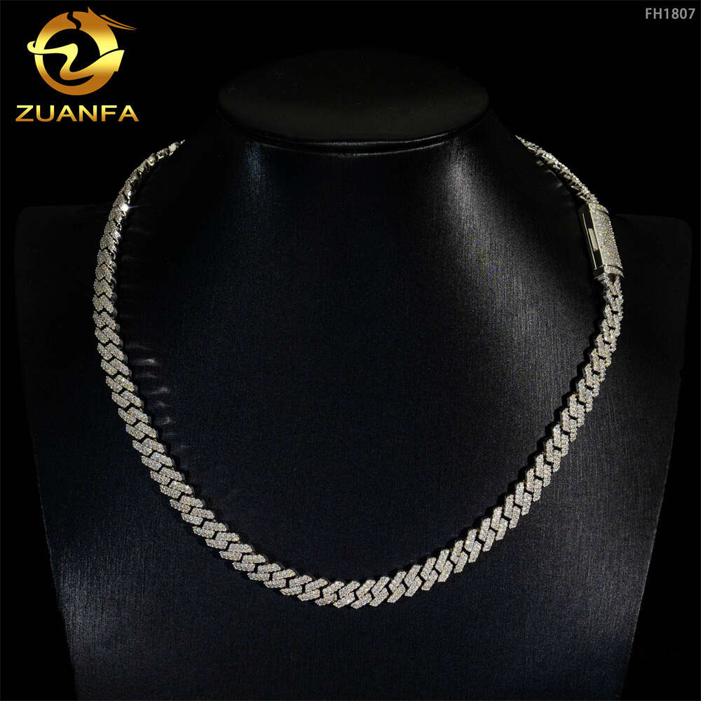 Pass Diamond Tester 925 Sterling Silver Hip Hop Jewelry Men Necklace 8mm 2 Rows Iced Out Vvs Moissanite Diamond Cuban Link Chain