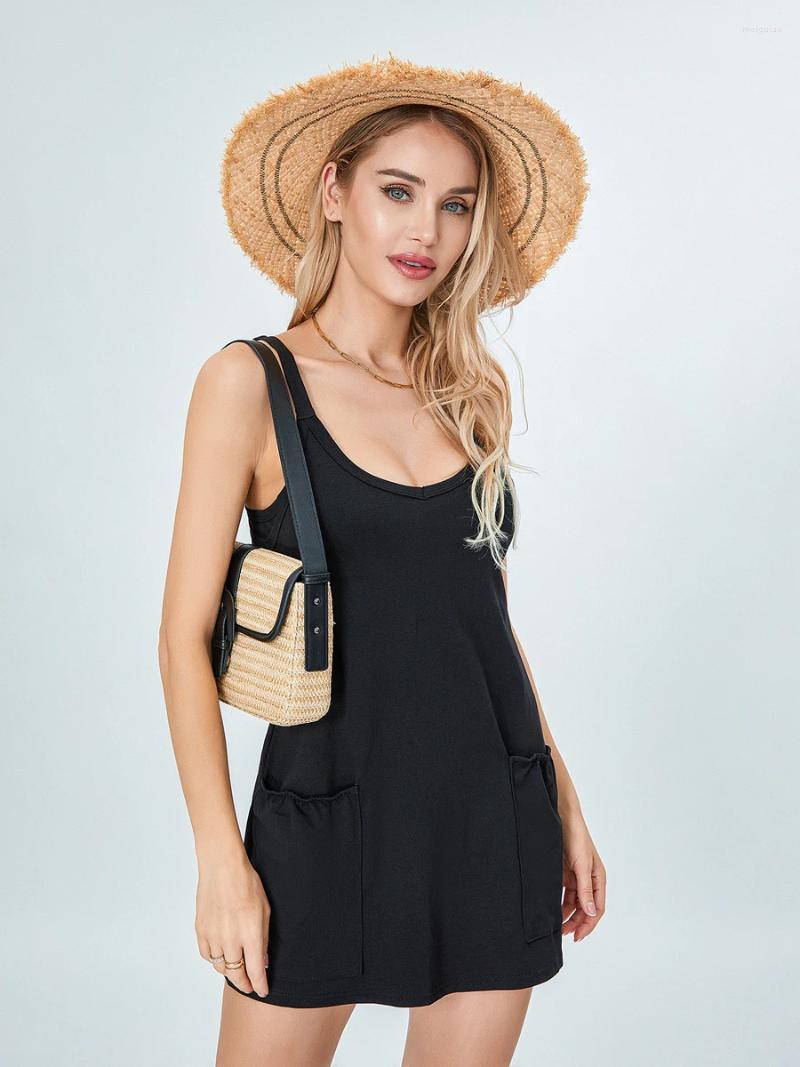 Casual Dresses Women 2024 Summer Sleeveless Mini Dress Short Strappy Athletic Romper Workout Tennis With Pockets