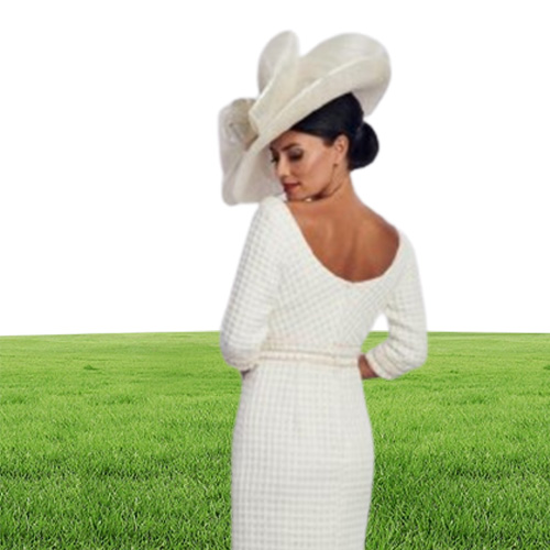 Elegent Sheath House Of Mooshki MOTHER of The Bride Dress Jewel Neck Long Sleeve Pearls Wedding Guest Dresss Length Evening Go