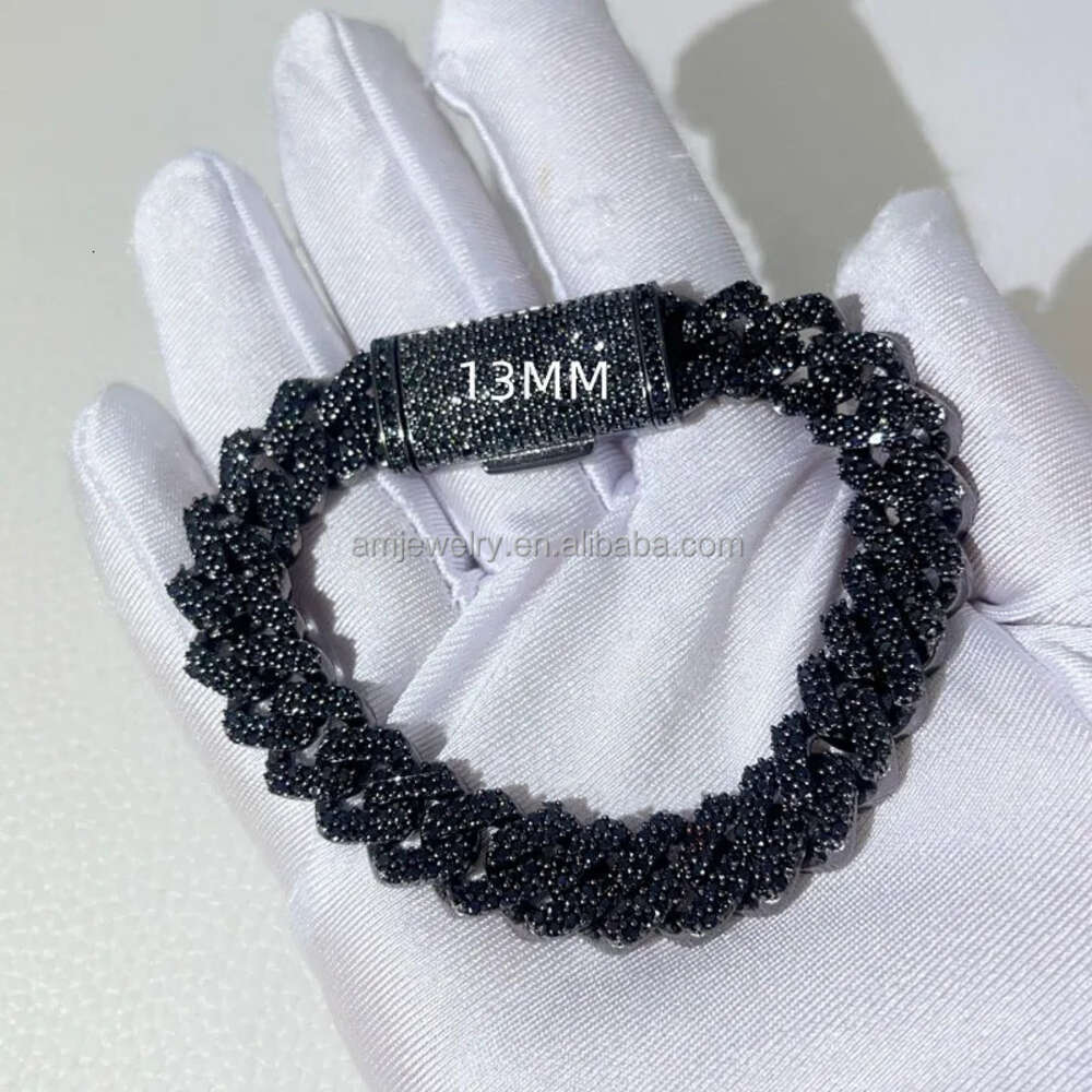 Wholesale Vvs Black Moissanite Miami Cuban Link Chain 8mm 10mm 12mm 14mm 18mm Hiphop Necklace Bracelet Men Jewelry