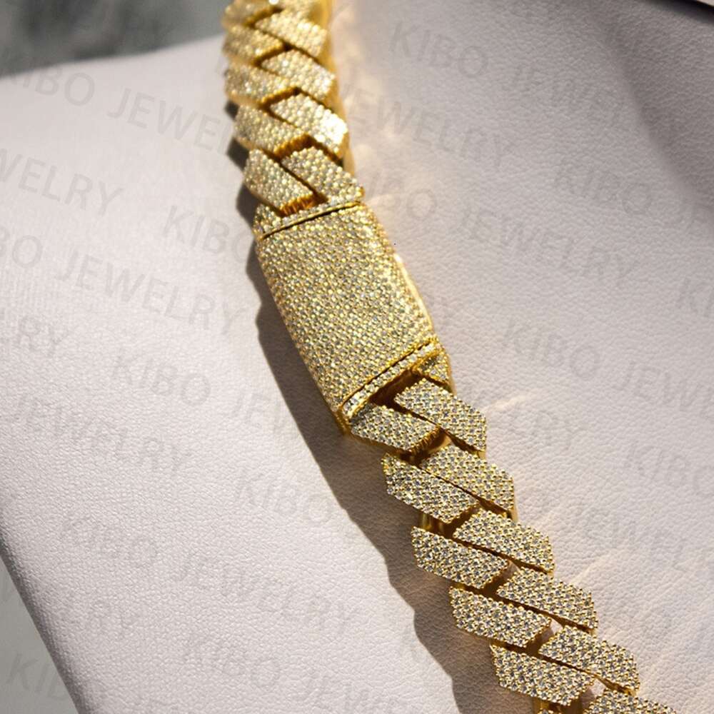 Popular Iced Out Rapper Hiphop Chian 14mm 18k Gold Plated 925 Silver Moissanite Cuban Link Men Chain