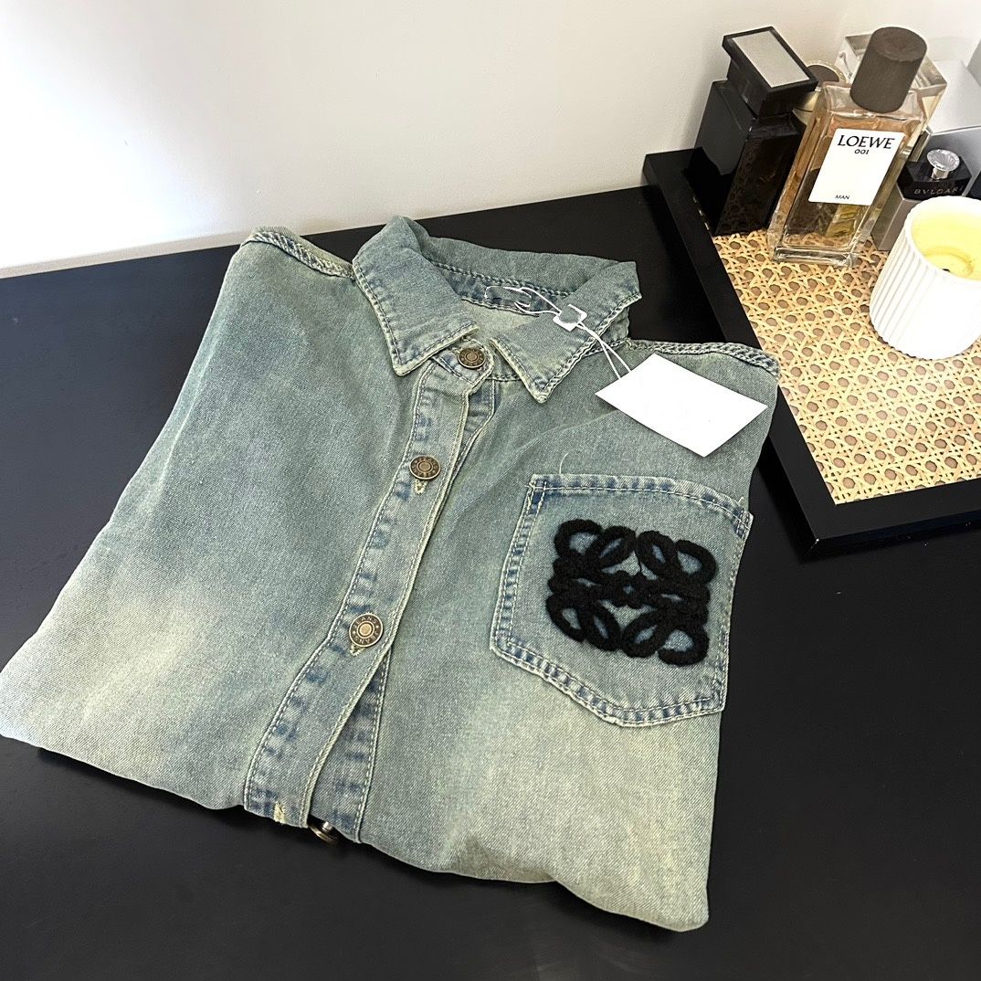 Women spring new design denim jeans terry cloth floral embroidery loose blouse desinger shirt MLXL
