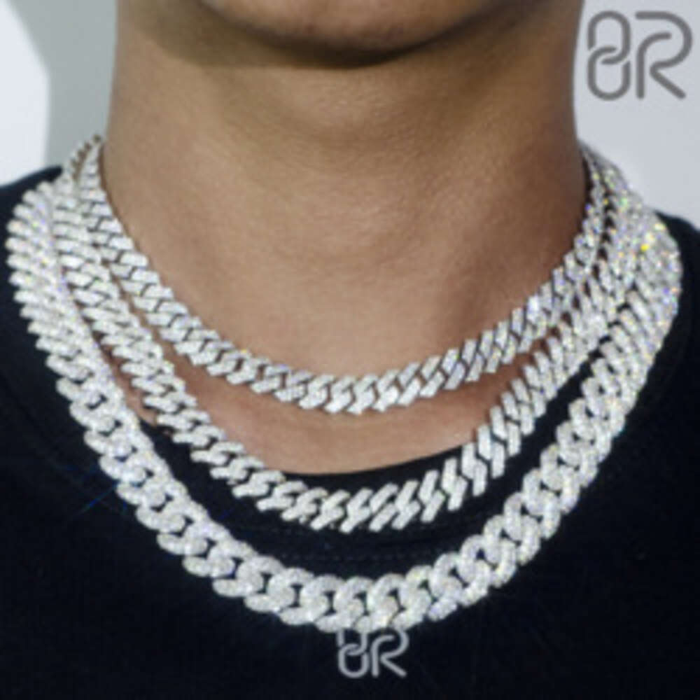 Wholesale 14mm Vvs Moissanite Cuban Chain Hip Hop Style Round Brilliant Cut Gold Plated 925 Silver Cuban Link Necklace