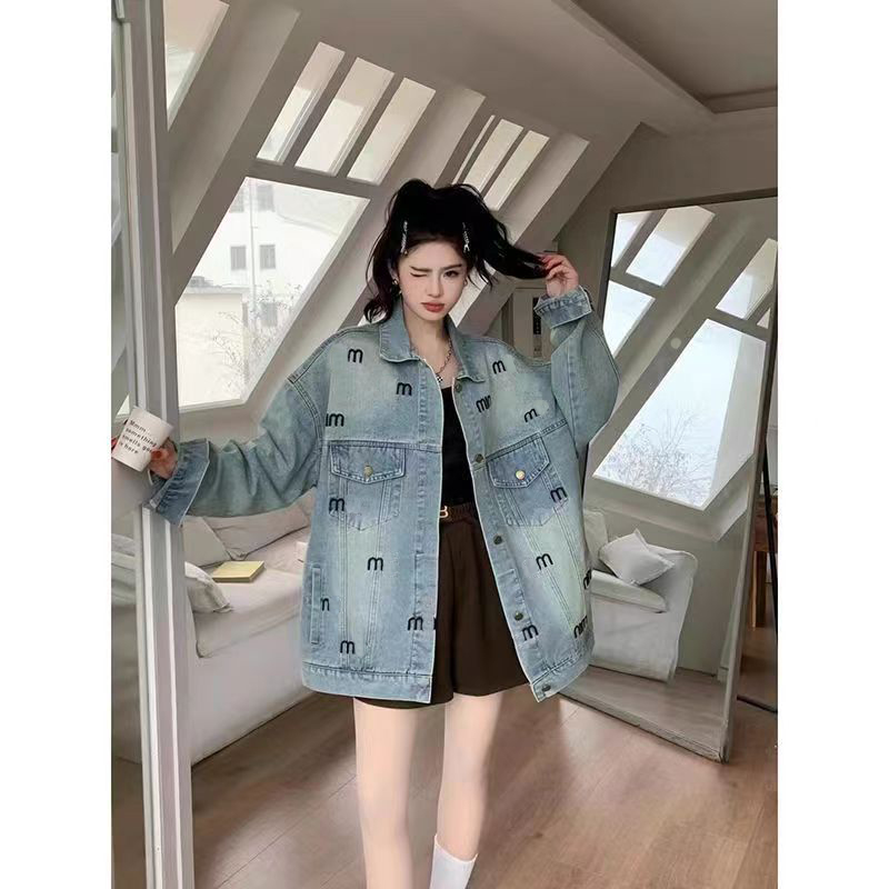 Women's Jackets Designer In The Spring Of 2024, New Explosion Blue Loose Version Tide Brand Western-style Embroidered Letters Denim Jacket S M L XL DGKA