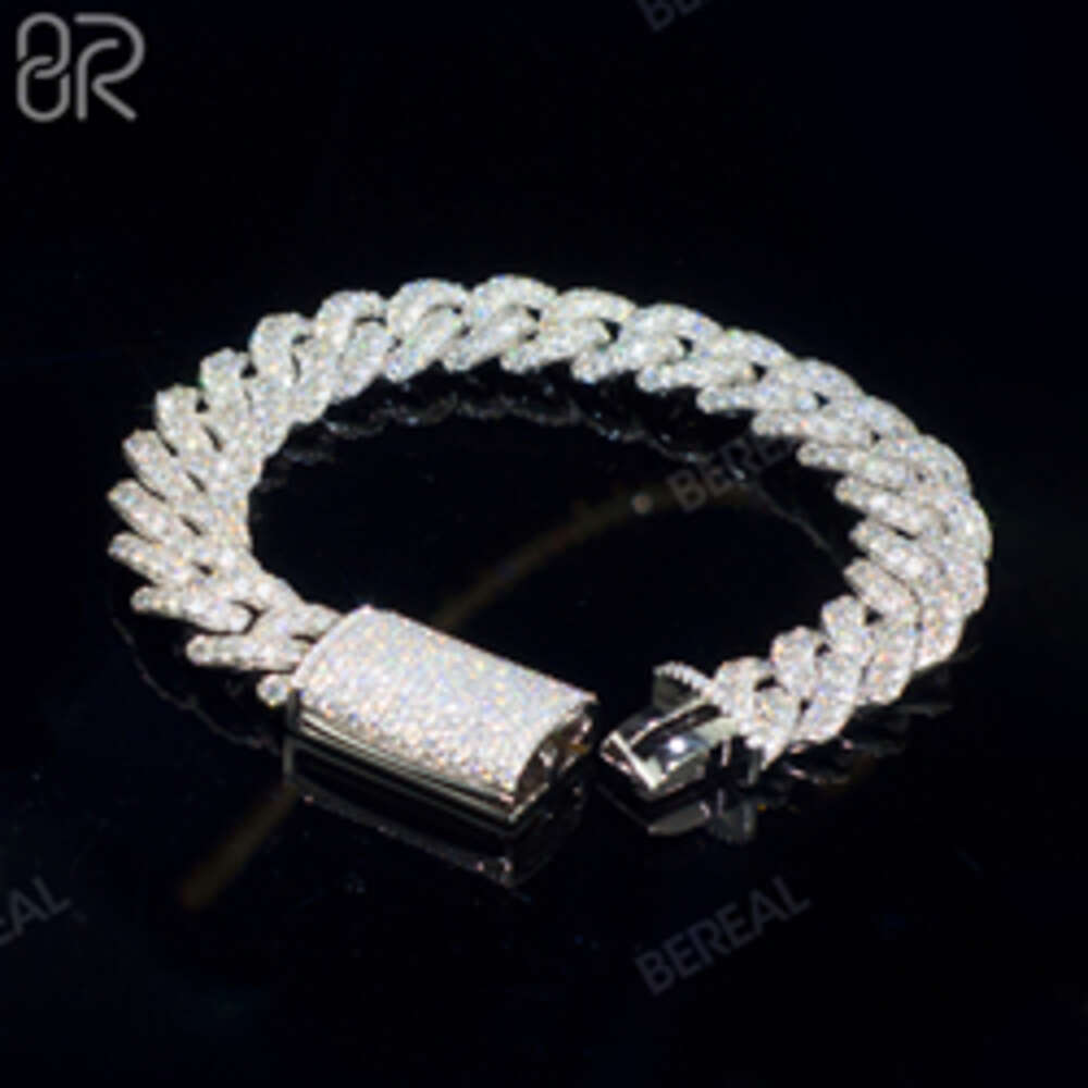 Wholesale 14mm Black Vvs Moissanite Cuban Chain Necklace Pass Diamond Tester Round Brilliant Cut 925 Silver Bracelet