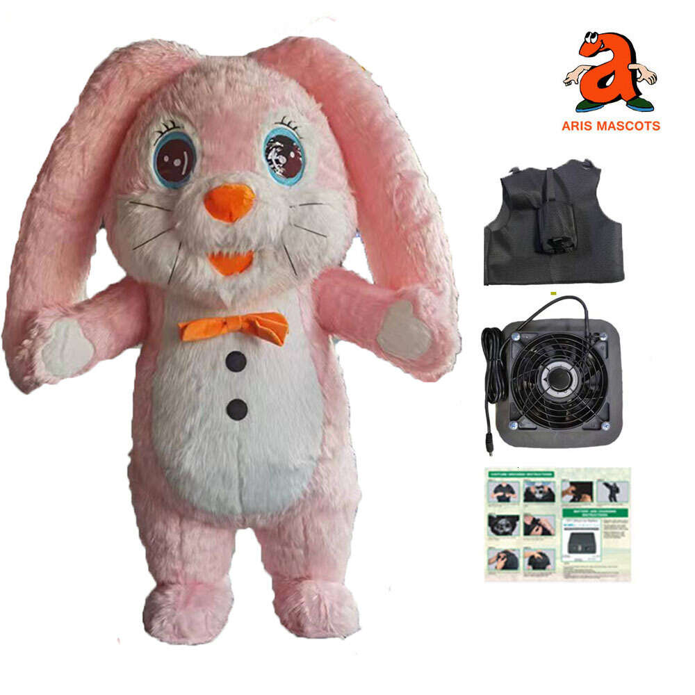 Mascot Costumes 2m/2.6m Iatable Furry Rabbit Costume Adult Orange Easter Bunny Blow Up Mascot Suit for Events Party Carnival Outfits