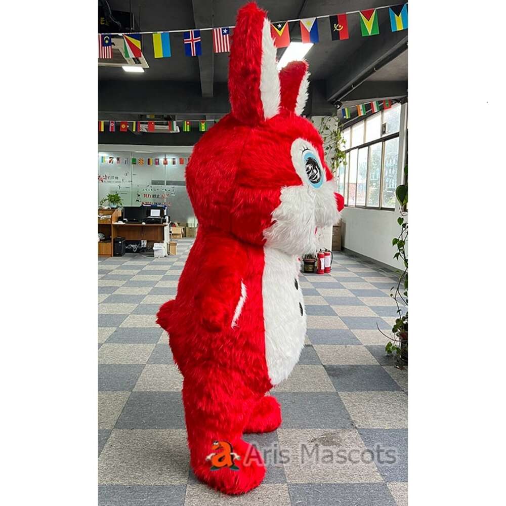 Mascot Costumes 2m/2.6m Adult Red Rabbit Mascot Costume Iatable Suit Full Body Blow Up Easter Bunny Outfit for Entertainments