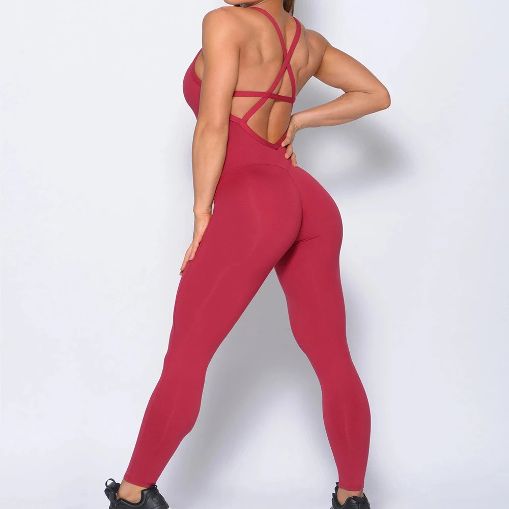 Womens Yoga Fitness Backless Overalls Bodysuit Fitness Rompers Sexy Sport Suit Leggings Jumpsuit Combinaison Gym Set 240306