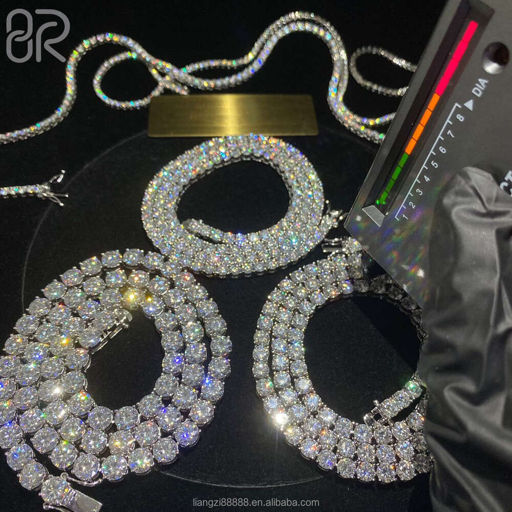 Hip Hop Style 5mm Lab Grown Diamond Tennis Chain Necklace Gia Igi Certified Round Brilliant Cut 925 Silver Bracelet
