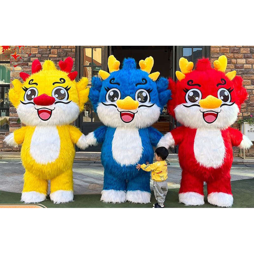 Mascot Costumes 2m/2.6m Lovely Iatable Furry Dragon Mascot Costume Life Size Adult Wearable Walking Blow Up Suit for Events Supply