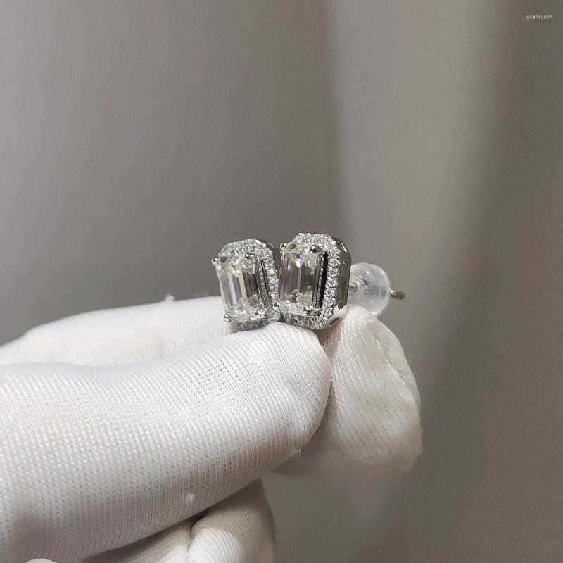 Stud Earrings Inbeaut 18K White Gold Emerald Cut Total 1.6 Ct D Color Pass Diamond Test Rectangle Moissanite Classic Jewelry