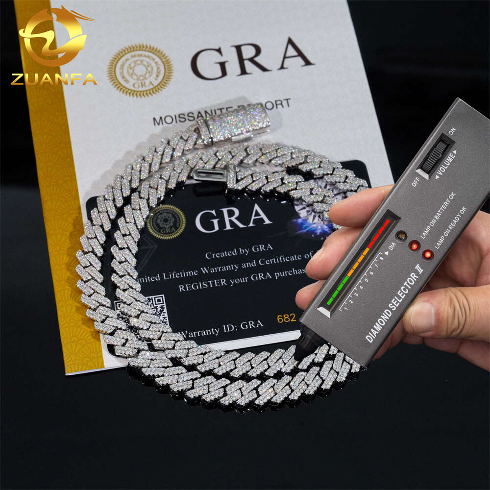 Pass Diamond Tester 925 Sterling Silver Hip Hop Jewelry Men Necklace 8mm 2 Rows Iced Out Vvs Moissanite Diamond Cuban Link Chain