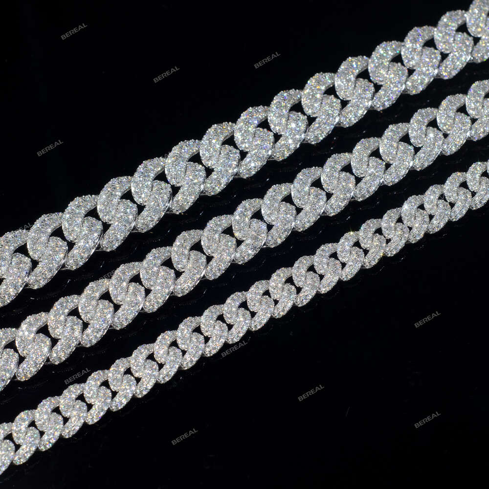 Wholesale 14mm Vvs Moissanite Cuban Chain Hip Hop Style Round Brilliant Cut Gold Plated 925 Silver Cuban Link Necklace