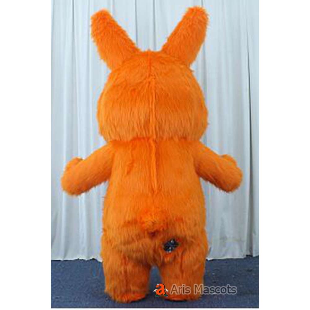 Mascot Costumes 2m/2.6m Orange Furry Rabbit Mascot Costume Adult Full Body Walking Iatable Suit Easter Bunny Blow Up Outfit for Party