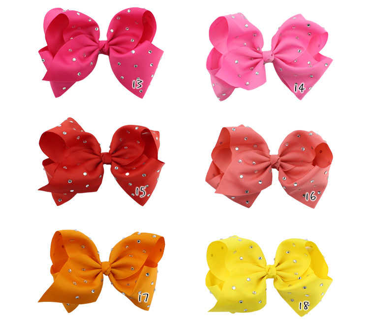 8 Inch JOJO Rhinestone Hair Bow With Clip For School Baby Children Pastel Bow 16 Colors Kids Hair Accessories