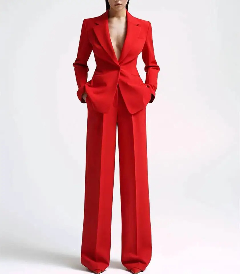 Red Suit Women Suits Sets Elegant Womens Pants and Blouse Set Groups of Pant Combi-pants Plus Size Two Piece 240309