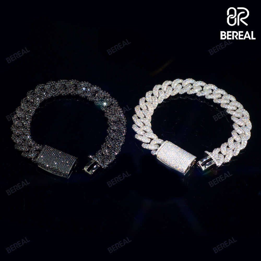 Wholesale 14mm Black Vvs Moissanite Cuban Chain Necklace Pass Diamond Tester Round Brilliant Cut 925 Silver Bracelet