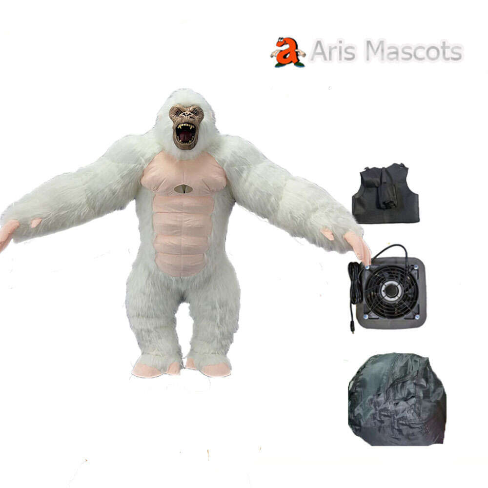 Mascot Costumes 2m/2.6m White Gorilla Iatable Costume Adult Full Body Walking Mascot Blow Up Dress Kingkong Outfit for Halloween