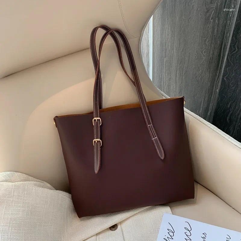 2025 NEW Shoulder Bags Wine Red PU Handbag Tote Solid Color Hand Women's Retro Simple Trend Leather Bucket fashionable item