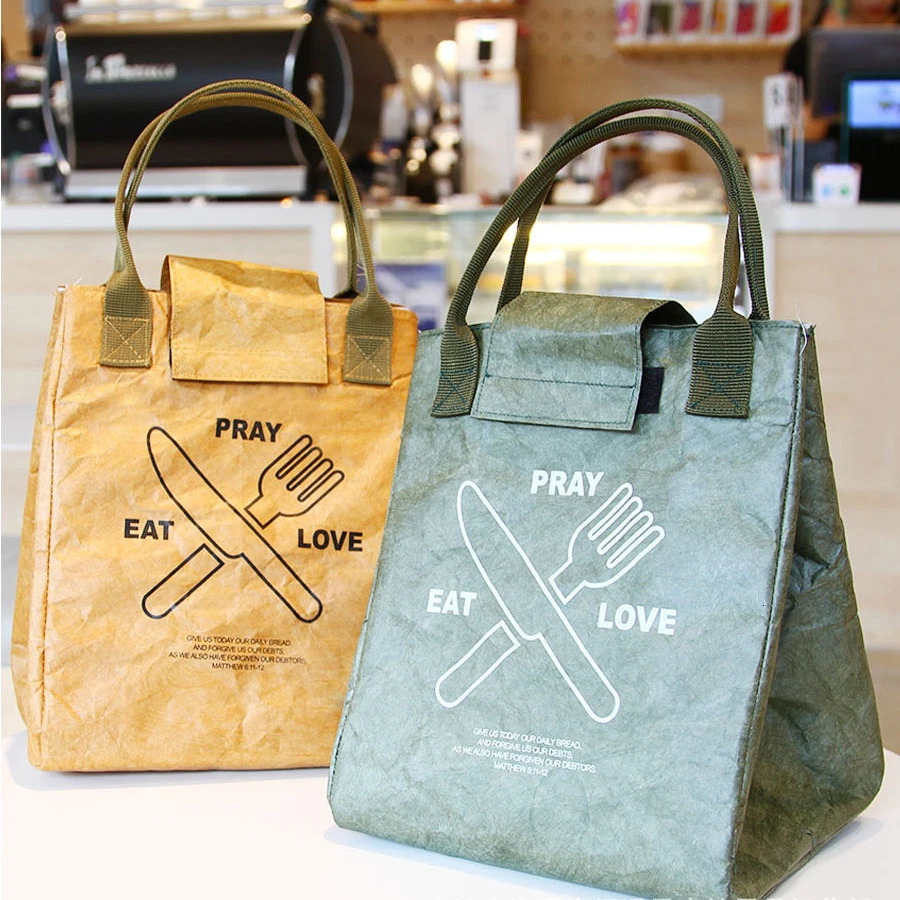 Insulation Bags Leakproof Tyvek paper Lunch box Portable Insulated bento bags Thermal Cooler Kraft bag oil water proof 240312