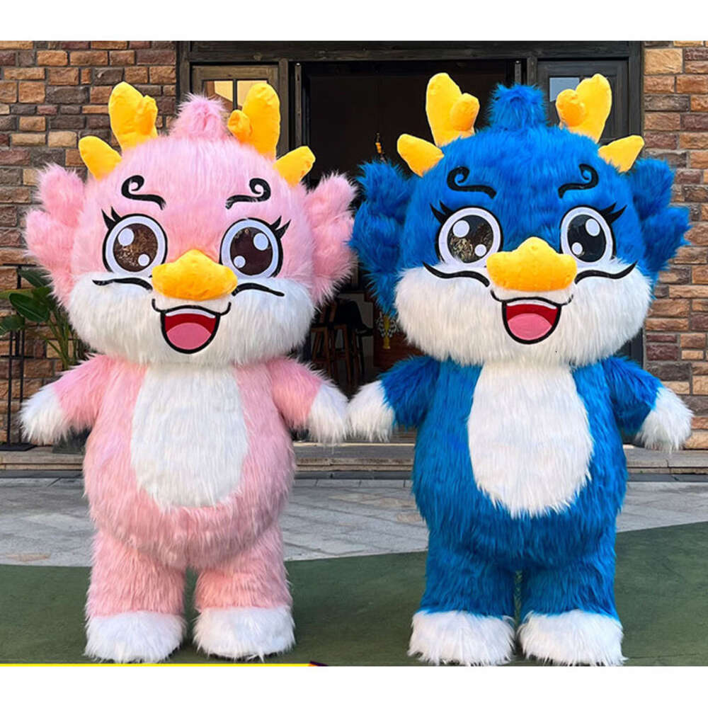 Mascot Costumes 2m/2.6m Lovely Iatable Furry Dragon Mascot Costume Life Size Adult Wearable Walking Blow Up Suit for Events Supply