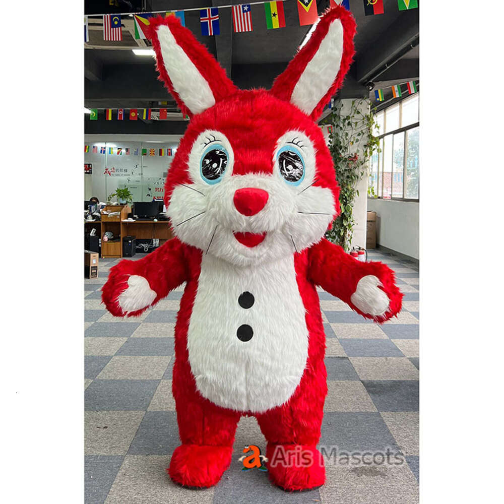 Mascot Costumes 2m/2.6m Adult Red Rabbit Mascot Costume Iatable Suit Full Body Blow Up Easter Bunny Outfit for Entertainments