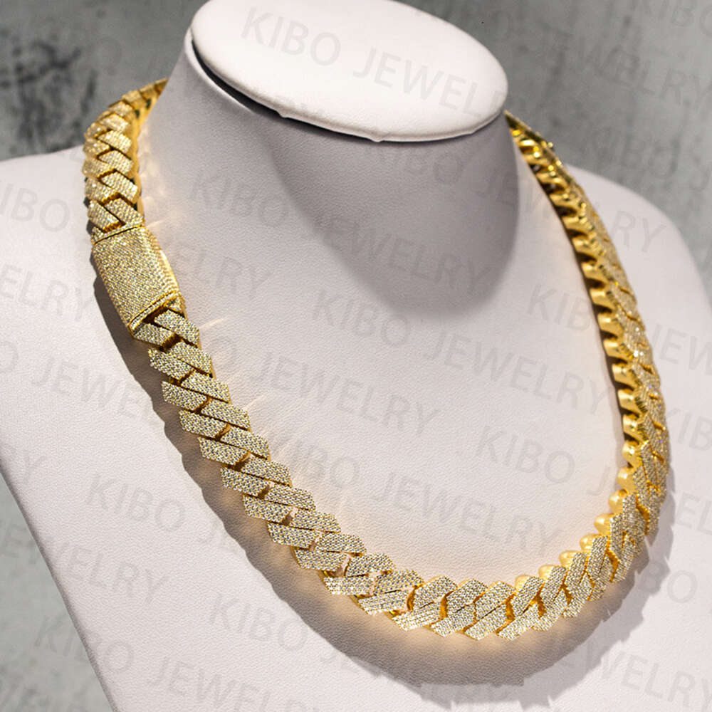 Popular Iced Out Rapper Hiphop Chian 14mm 18k Gold Plated 925 Silver Moissanite Cuban Link Men Chain