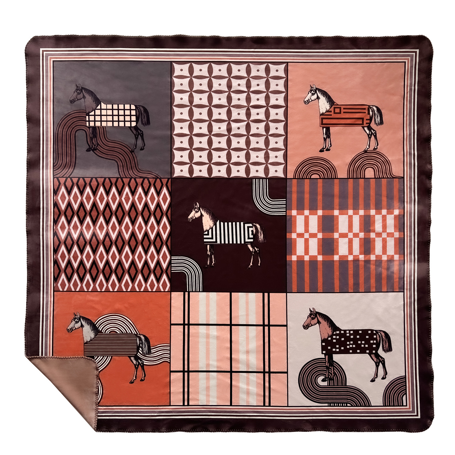 European-Style Light Horse Double-Layer Composite Brocade Fox Velvet Blankets Office Nap Blanket Model Room Sofa Blankets Decoration