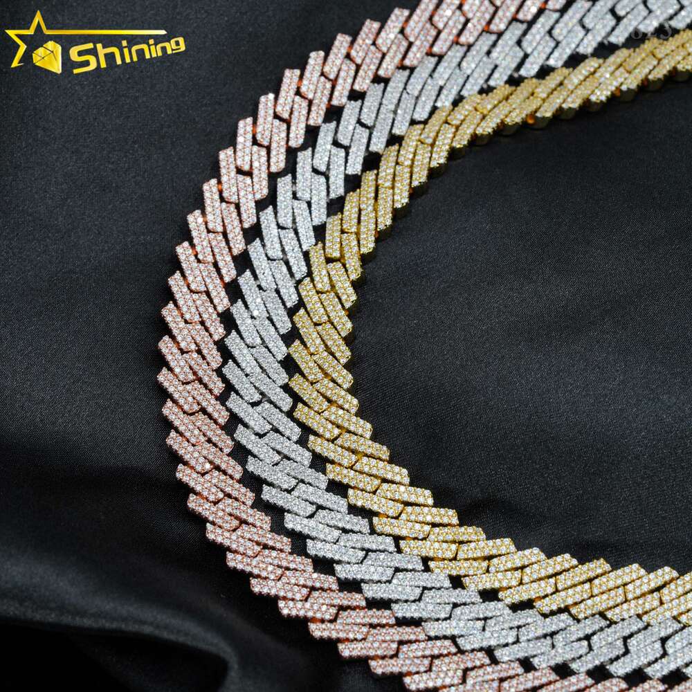 Selling Pass Diamond Tester 925 Solid Silver 10mm Two Rows Iced Out Hip Hop Vvs Moissanite Cuban Link Chain Necklace