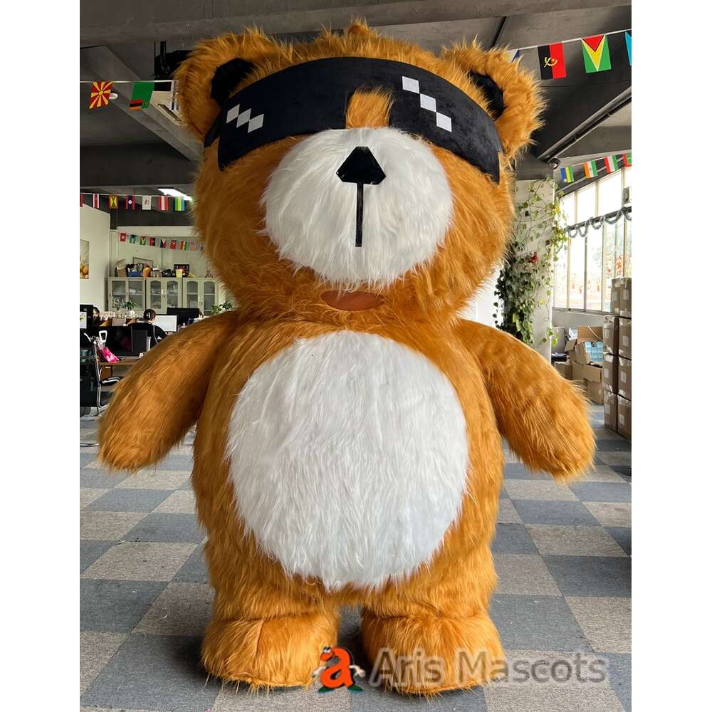Mascot Costumes 2m/2.6m Giant Adult Furry Cool Bear Iatable Suit Walking Blow Up Mascot Costume for Entertainment Animal Character