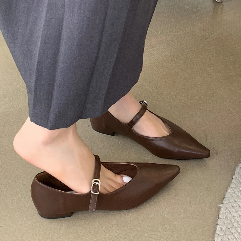 Elegant Women Flats Shoes Spring Fashion Buckle Strap Shallow Ladies Footwear Sandals Casual Mary Jane Female 240321