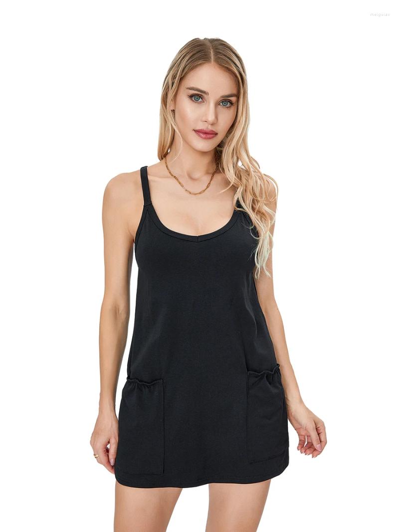 Casual Dresses Women 2024 Summer Sleeveless Mini Dress Short Strappy Athletic Romper Workout Tennis With Pockets