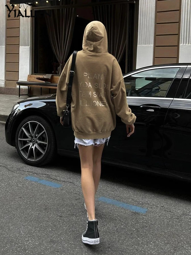 Nibber Autumn High Street Women Coat Casual Hooded Out Wear Fashion Letter Set With Diamonds Long Sleeve Hoodies Streetwear 240318