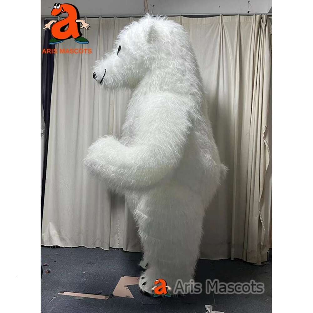 Mascot Costumes 2m/2.6m/3m Giant Iatable White Furry Bear Mascot Costume for Entertainments, Adult Wearable Blow Up Suit for Events Party