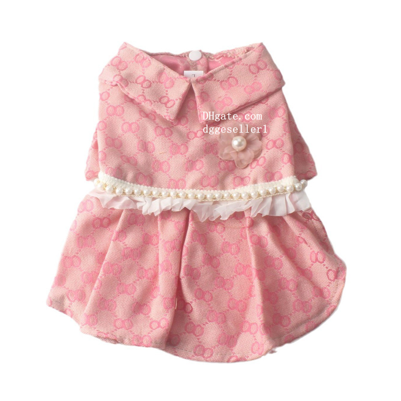 Designer Dogs Clothes Classic Letter Pattern Dog Apparel Luxury Pearl Dog Dresses Cute Princess Cat Dresses Soft Summer Puppy Skirt for Small Girl Dog Pink Y85