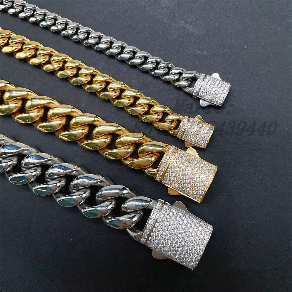 Fashion Jewelry 316l Stainless Steel with Cz or Vvs Moissanite Cuban Chain Hip Hop Miami Link