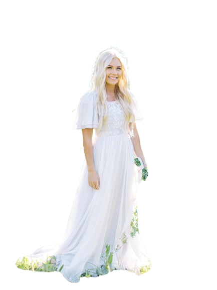 Vintage Aline Modest Wedding Dresses With Flutter Sleeves Scoop Neck Lace Top Chiffon Skirt Bogho Informal Bridal Gowns C D0313