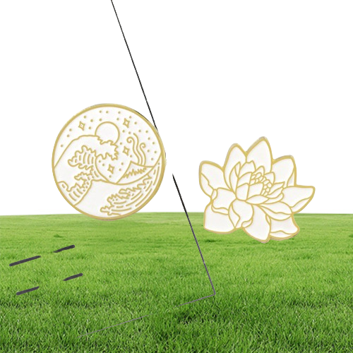 Enamel Brooch Pin Lotus Flower Wave Round Badge Seaside Star Moon Ocean Plant Brooches Pins Hat Coat Jewelry Gifts 1493 E3