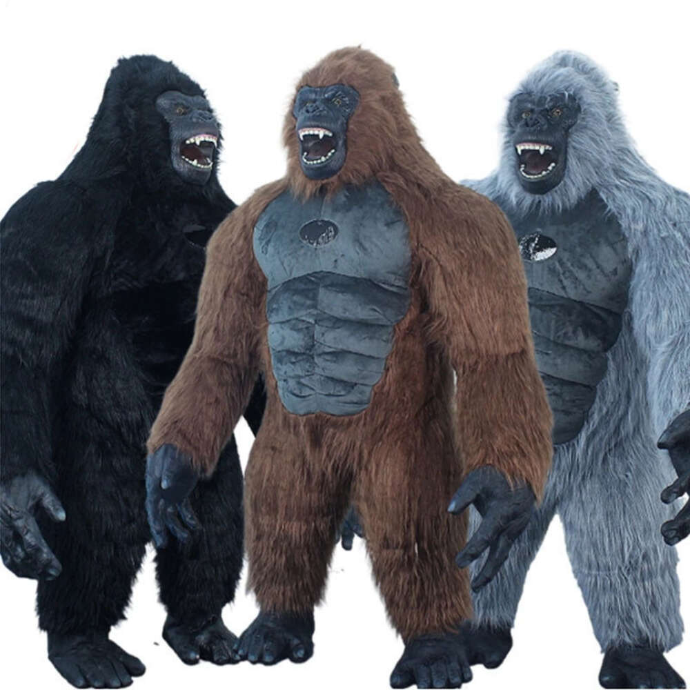 Mascot Costumes 2.2m Iatable Black Gorilla Mascot Suit Real Life Furry King Kong Blow Up Costume for Halloween Character Fancy Dress