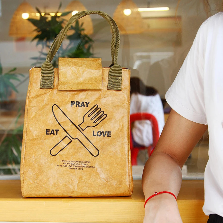 Insulation Bags Leakproof Tyvek paper Lunch box Portable Insulated bento bags Thermal Cooler Kraft bag oil water proof 240312
